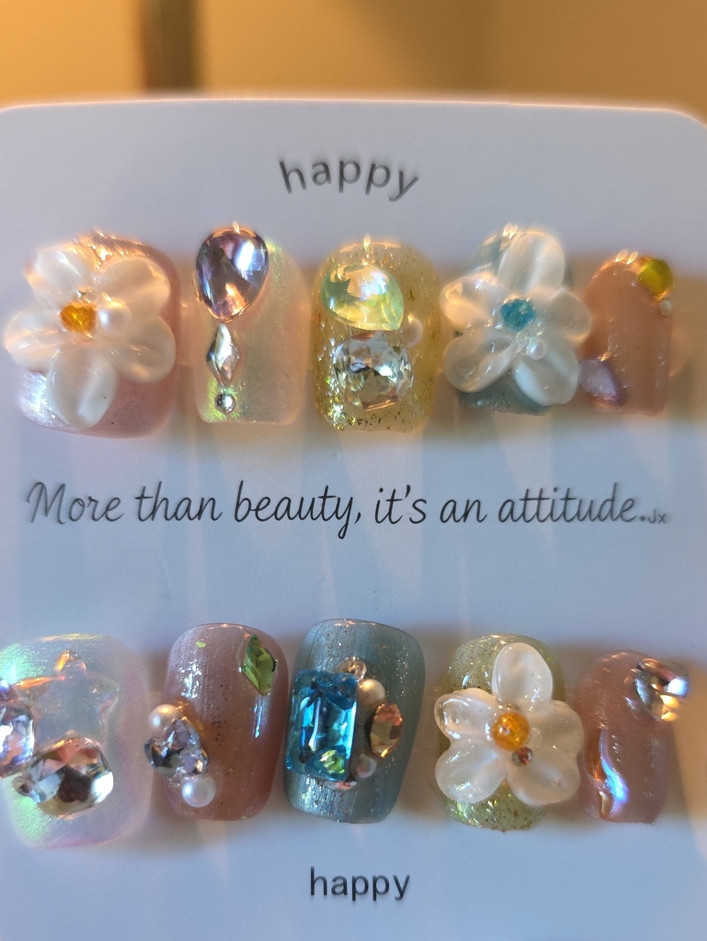 Floral 3D Accent Press-On Nails - Multicolor Size Large